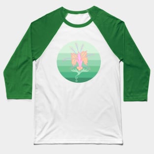 Jacobean Flower on Green Pastel Striped Circle Baseball T-Shirt